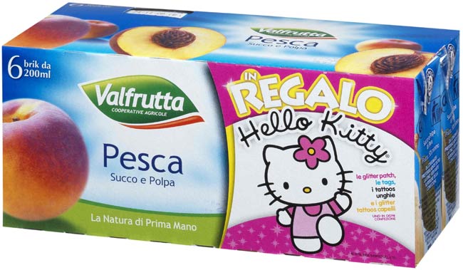 Confezione 6 Brik 200 ml Succhi di Frutta Valfrutta Pesca Hello Kitty